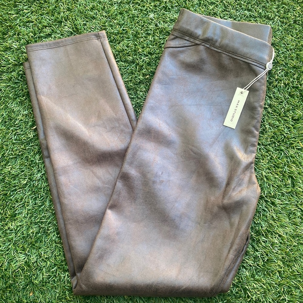 NWT Max Studio Dark Brown Faux Leather Leggings